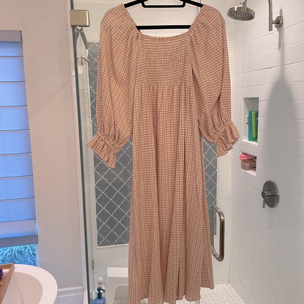 OPT pink gingham midi dress